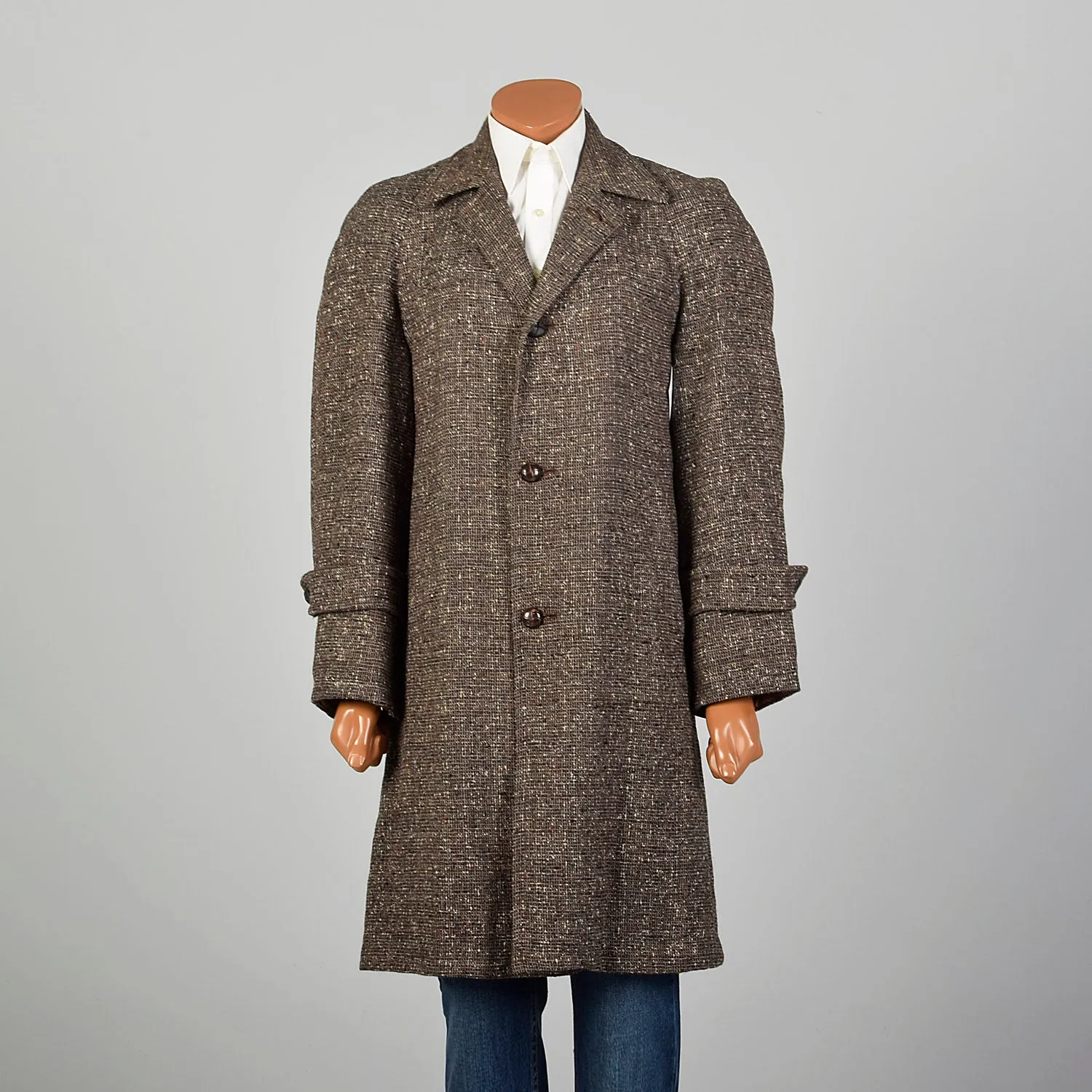 1950s Mens Wool Tweed Overcoat Fall Outerwear Coat