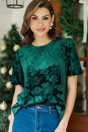 All In Emerald Green Floral Velvet Blouse