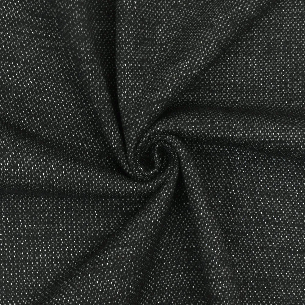 Basic Black-White Dobby Wool-Cotton Terry Knit Jacketing Fabric