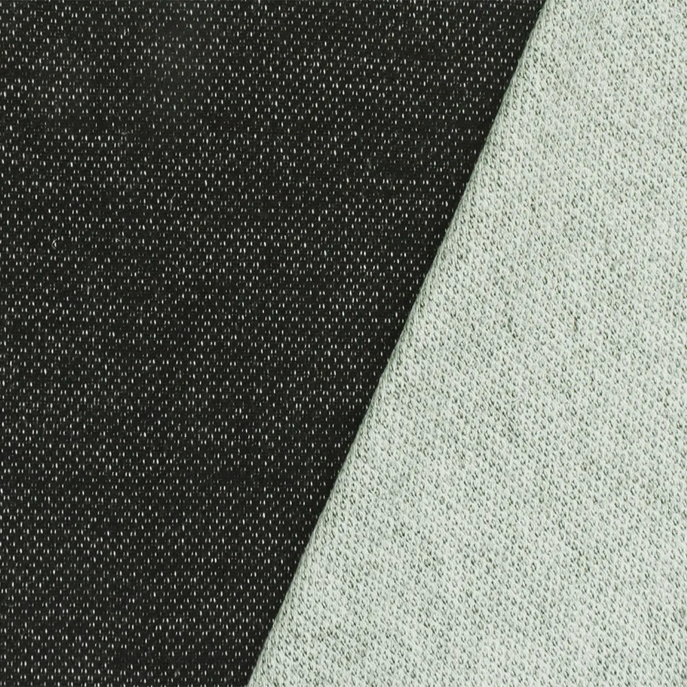 Basic Black-White Dobby Wool-Cotton Terry Knit Jacketing Fabric