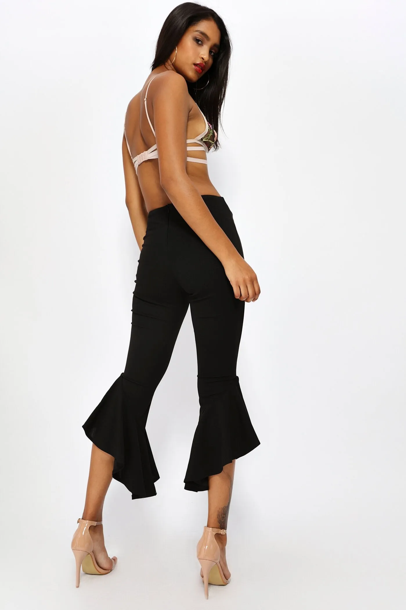 Black Flare Hem Trousers