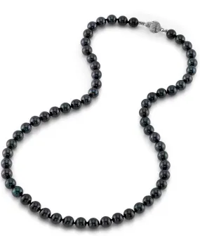 Black Japanese Akoya Pearl Necklace, 6.5-7.0mm - AAA Quality