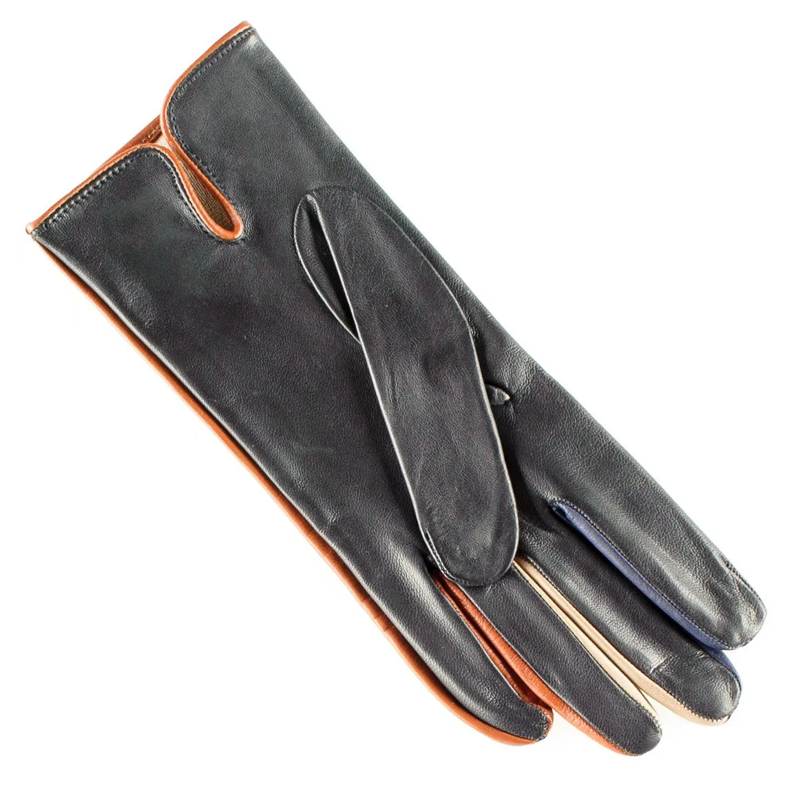 Black Leather Gloves with Multi Tone Detail - Silk Lined