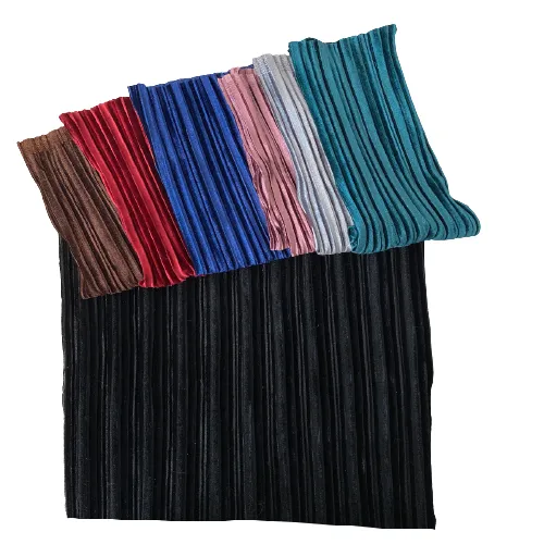 Black Pleated Stretch Velvet Fabric