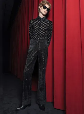 Black Sequin Velvet Flared Trouser