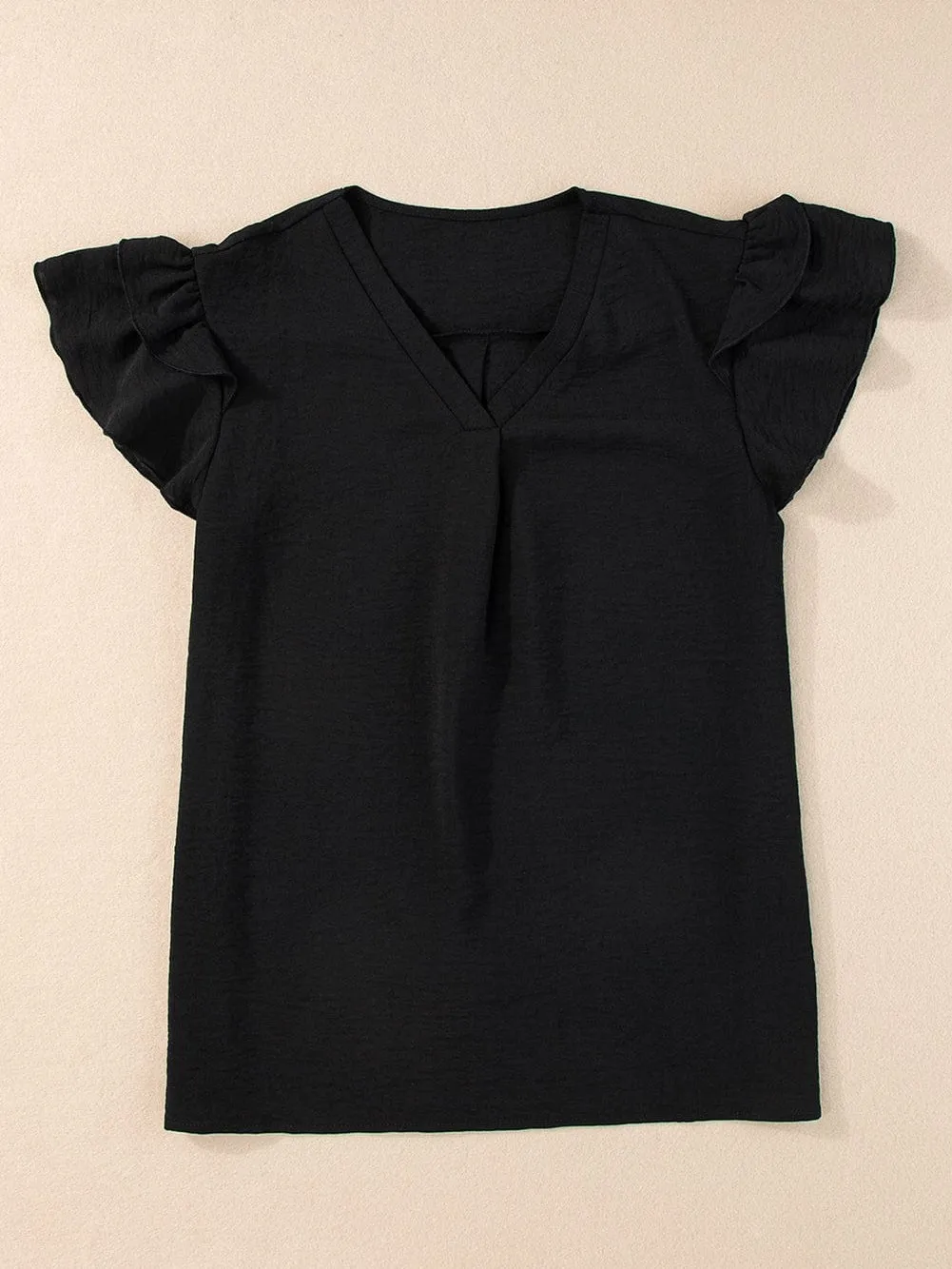 Black V Neck Elegant Ruffle Sleeve Blouse