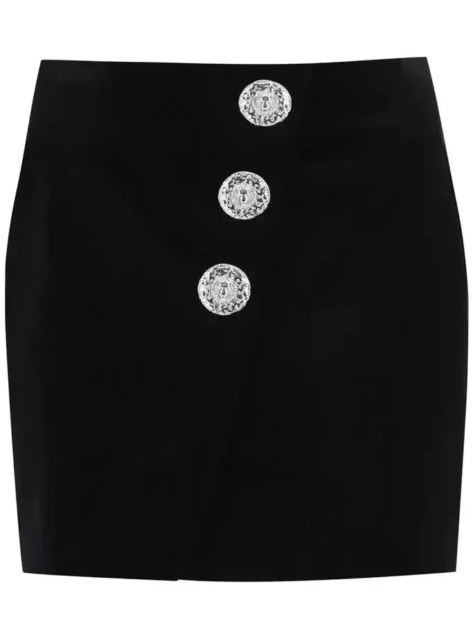 Black Velvet Mini Skirt with Buttons