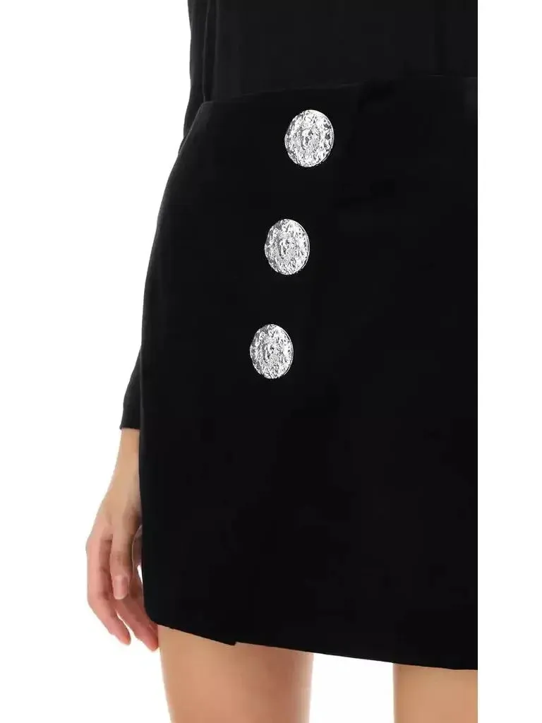 Black Velvet Mini Skirt with Buttons