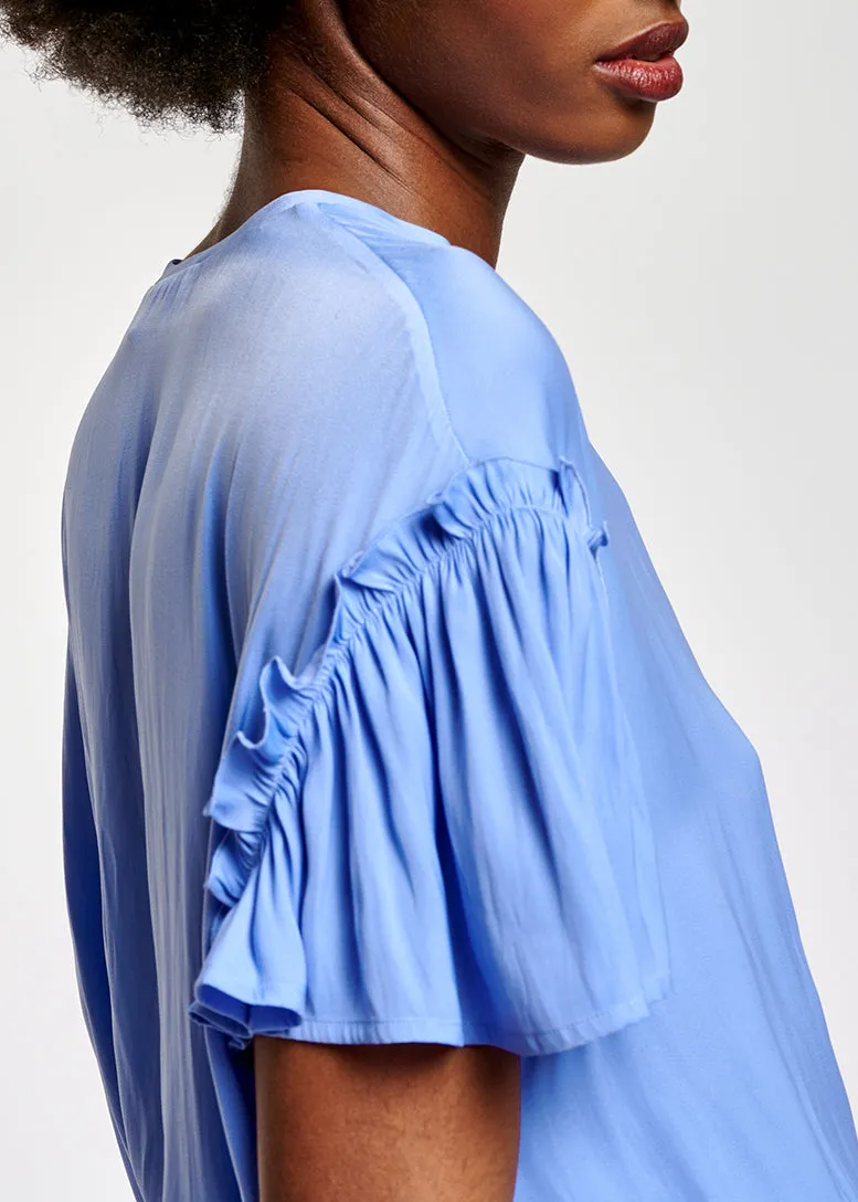 Blue ruffled short-sleeve top