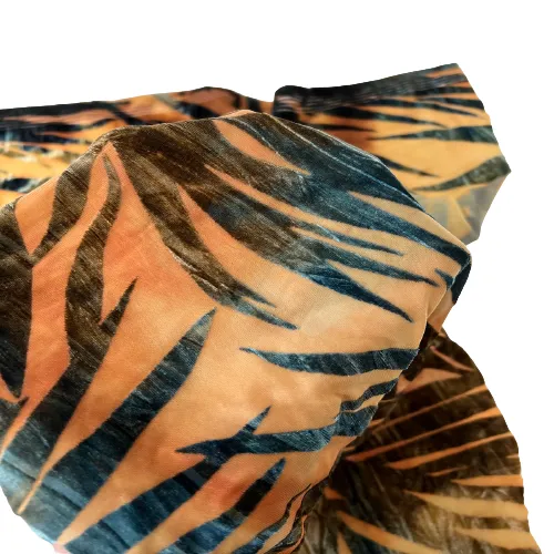 Blue Tie Dye | Beige Palm Tree Burnout Stretch Velvet Fabric