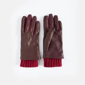 Burgundy Rib Cuff Leather Glove