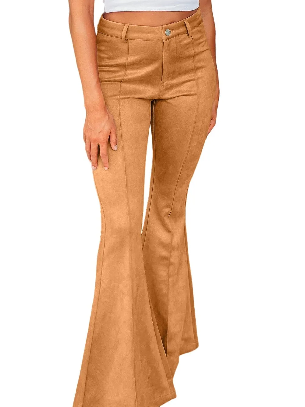 Button Fly Suede Flare Trousers