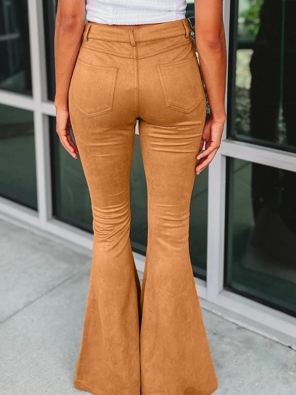 Button Fly Suede Flare Trousers