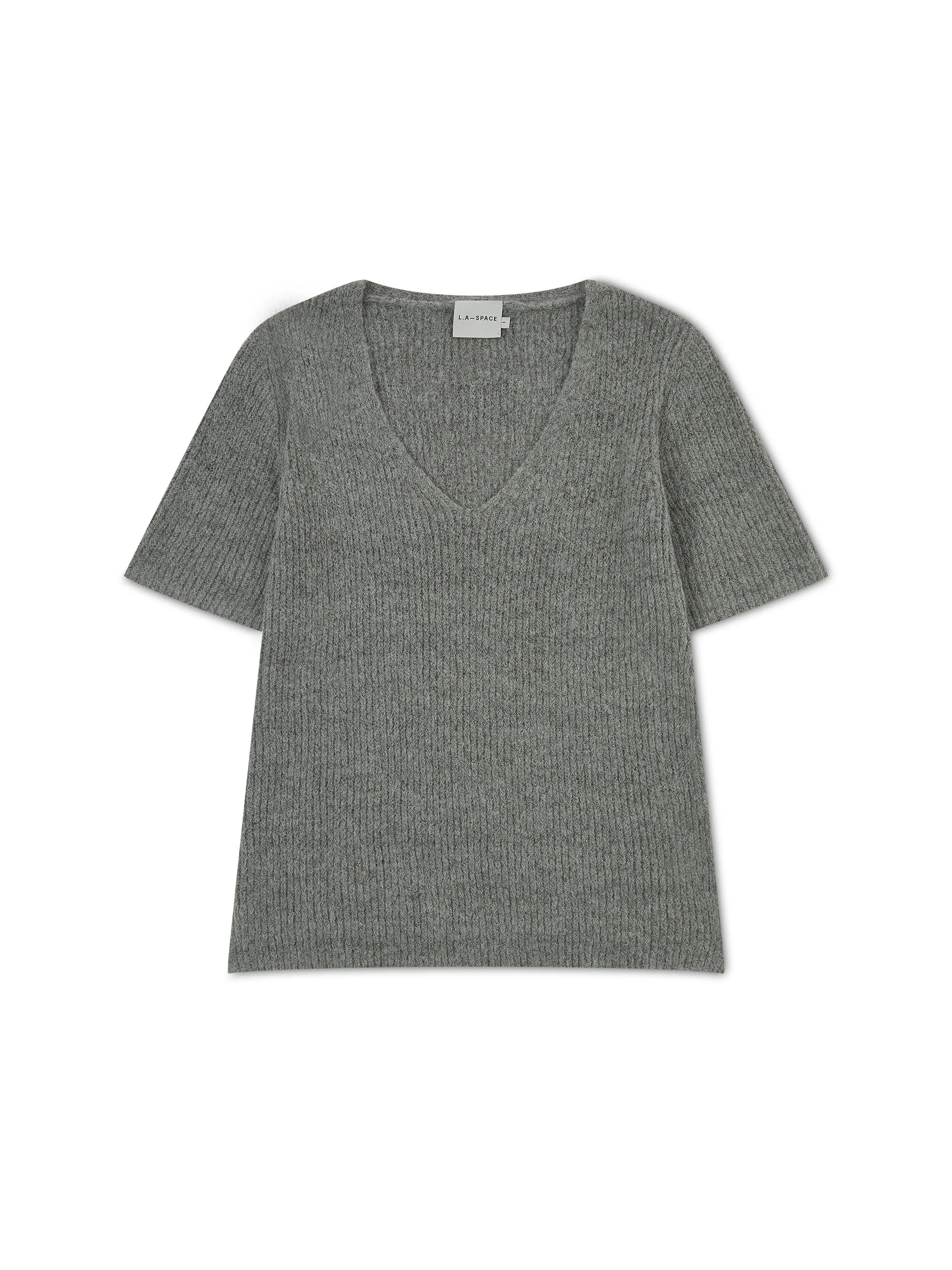 'CALME' TEXTURED KNIT V-NECK T-SHIRT GREY