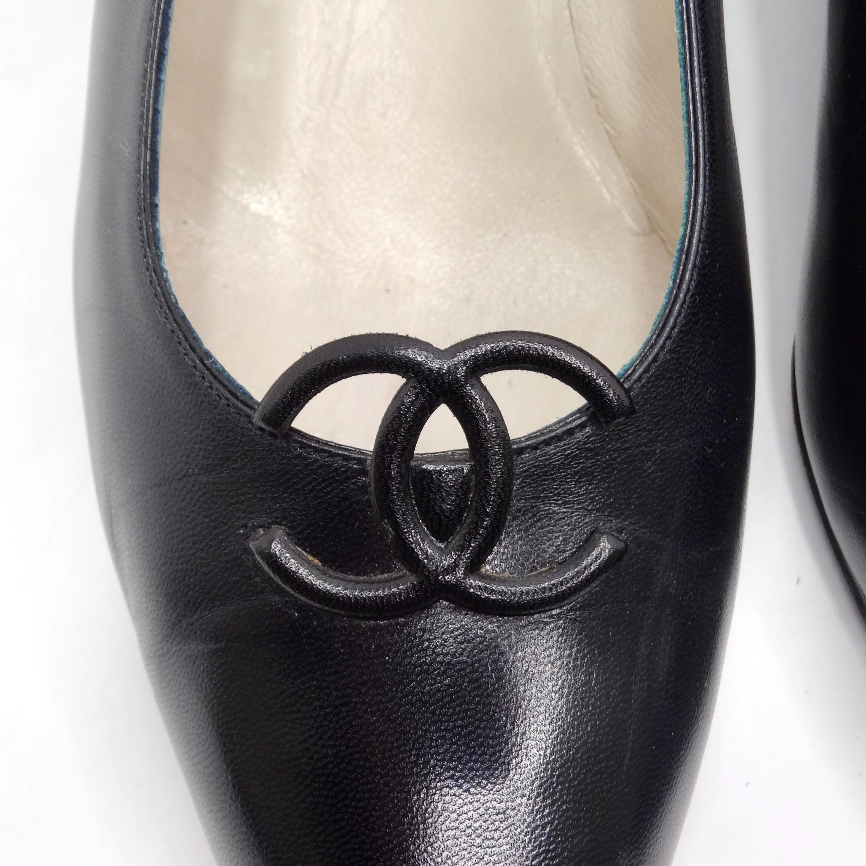 Chanel 1980s CC Black Leather Kitten Heels