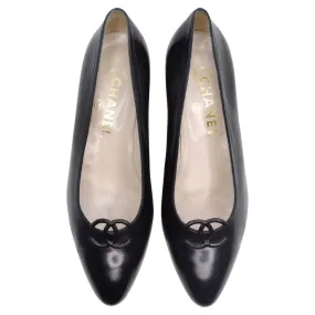 Chanel 1980s CC Black Leather Kitten Heels