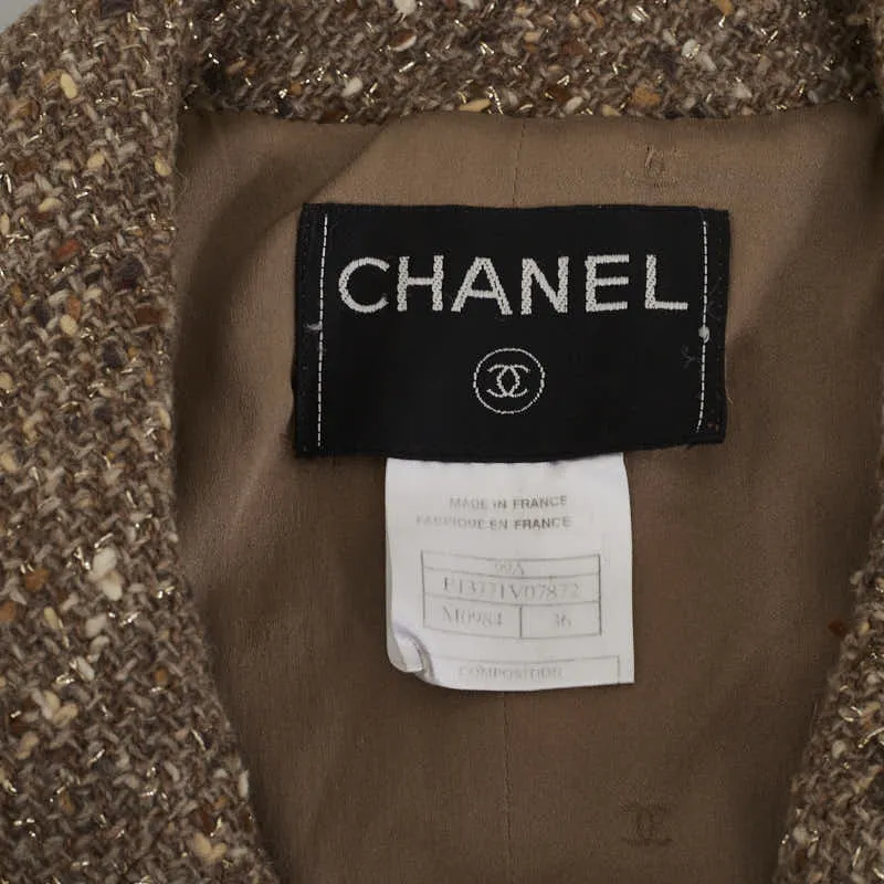 Chanel Tweed Jacket Beige Wool Nylon