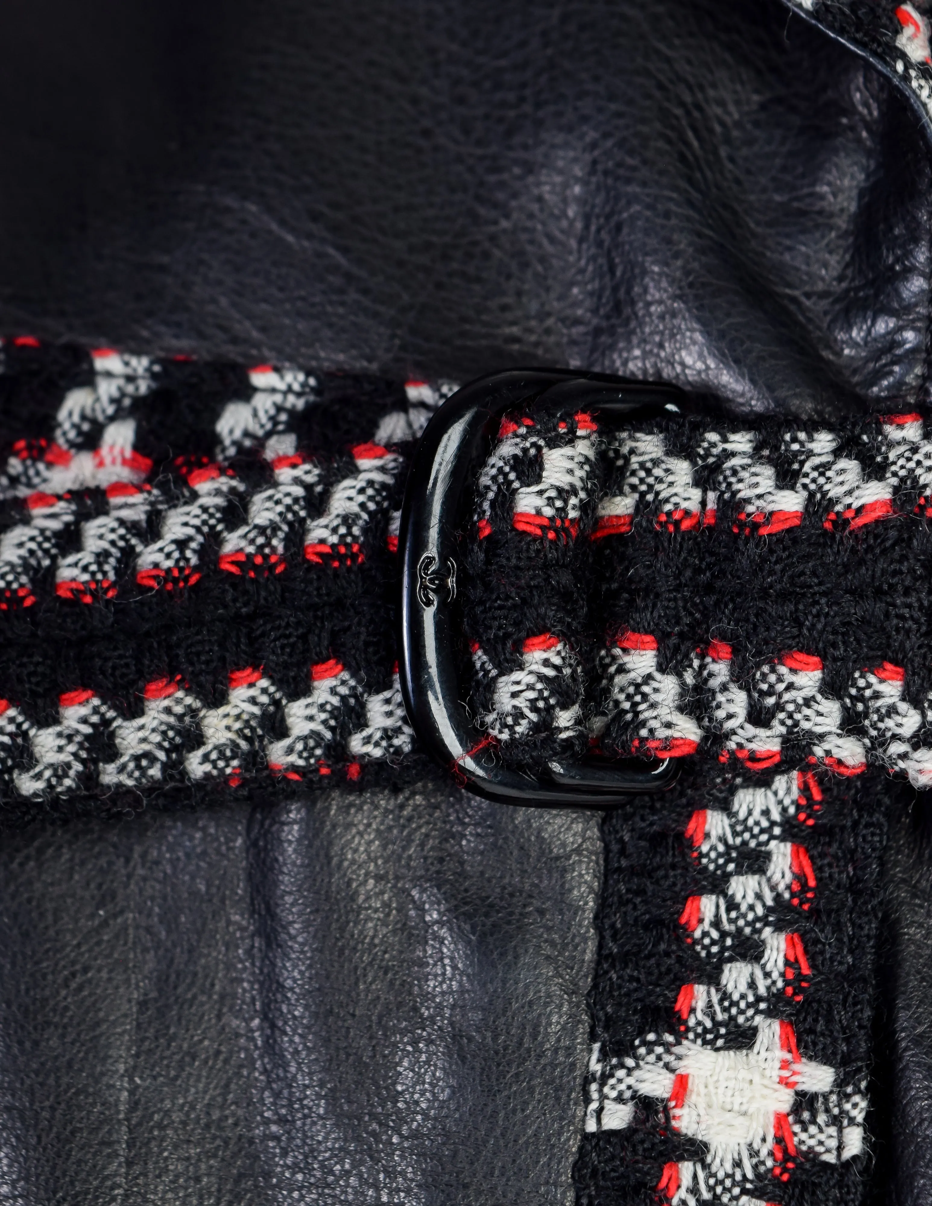 Chanel Vintage AW 2007 Tweed Detail Cropped Black Leather Jacket