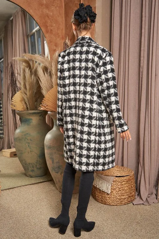 Chic Double Breasted Textured Tweed Coat - Black/White or Pink/Red