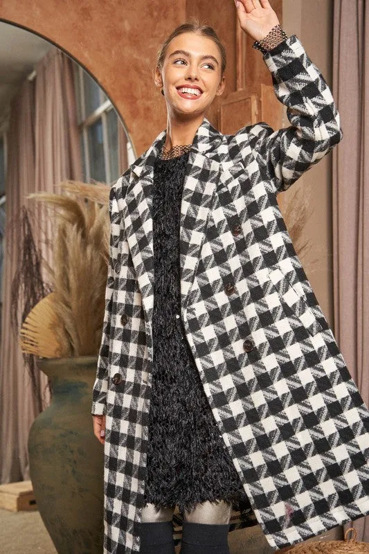 Chic Double Breasted Textured Tweed Coat - Black/White or Pink/Red