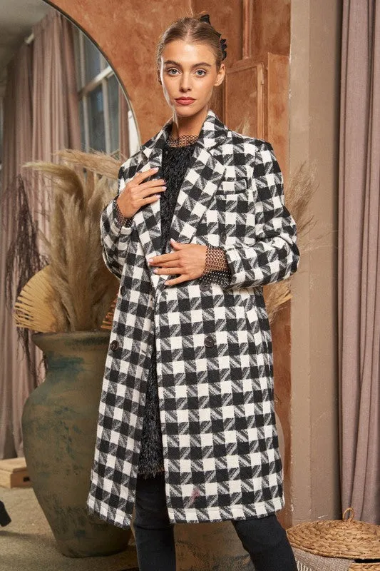 Chic Double Breasted Textured Tweed Coat - Black/White or Pink/Red