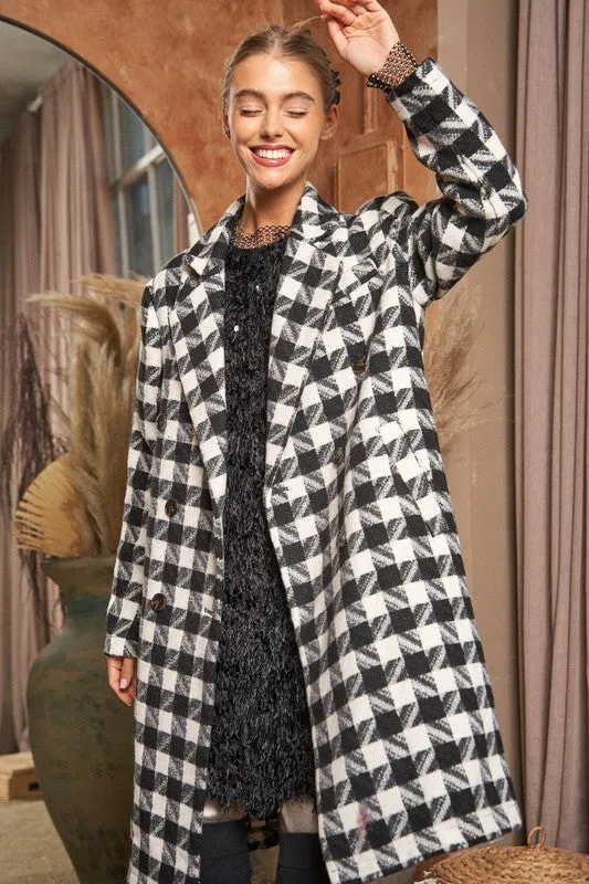 Chic Double Breasted Textured Tweed Coat - Black/White or Pink/Red