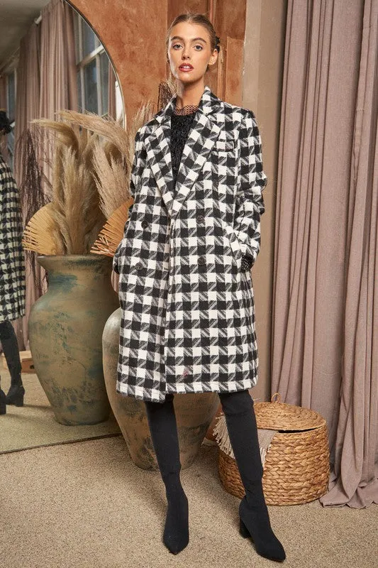 Chic Double Breasted Textured Tweed Coat - Black/White or Pink/Red