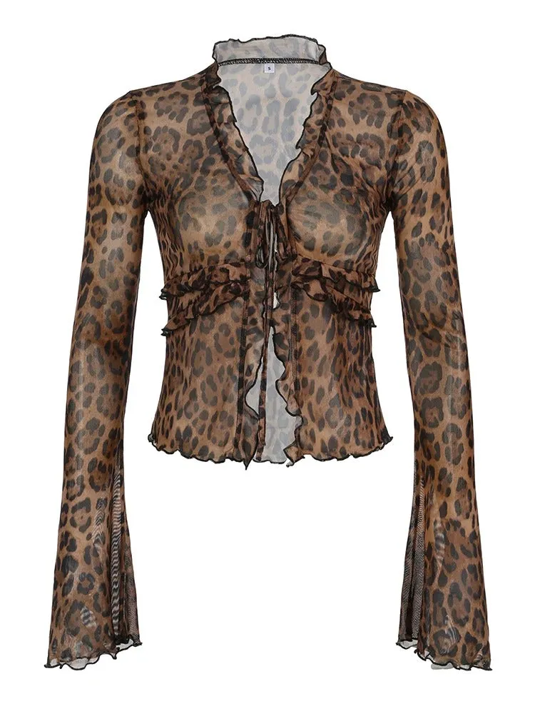 Chic Leopard Print Lace Blouse for Women