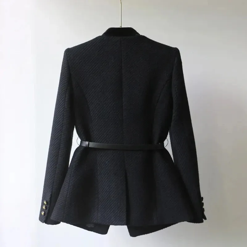 Chic White Black Single Breasted Elegant Tweed Jacket