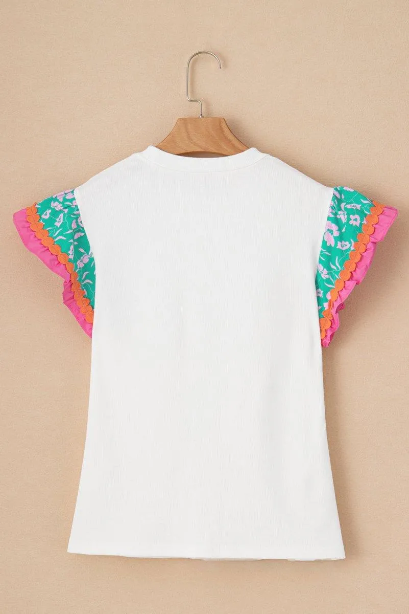 Christian White Floral Sleeve Top