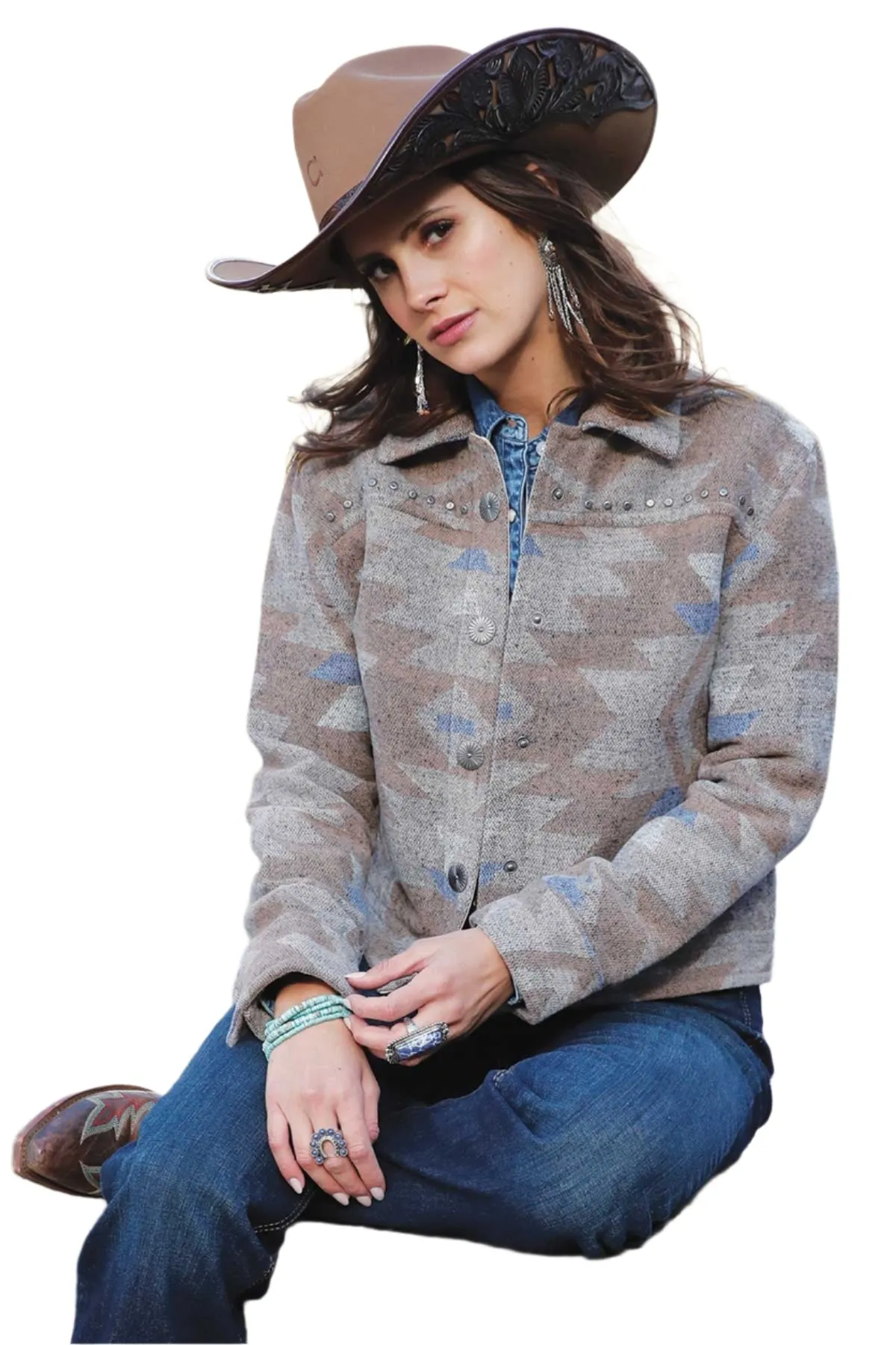 Cinch Ladies Tweed Tan Trucker Jacket-CWJ7481001