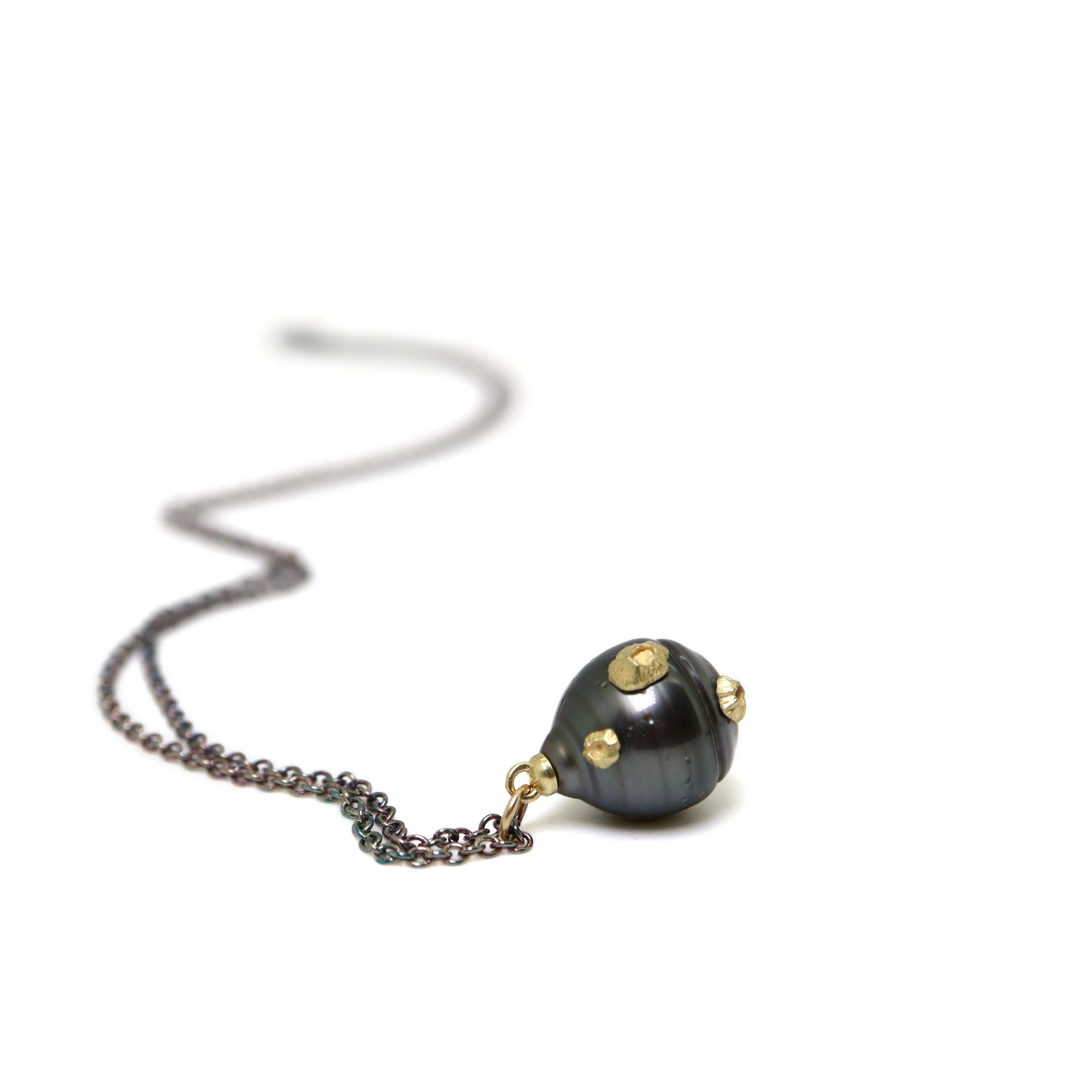 Dark Moon Tahitian Pearl Ruthie B. Necklace with Barnacles