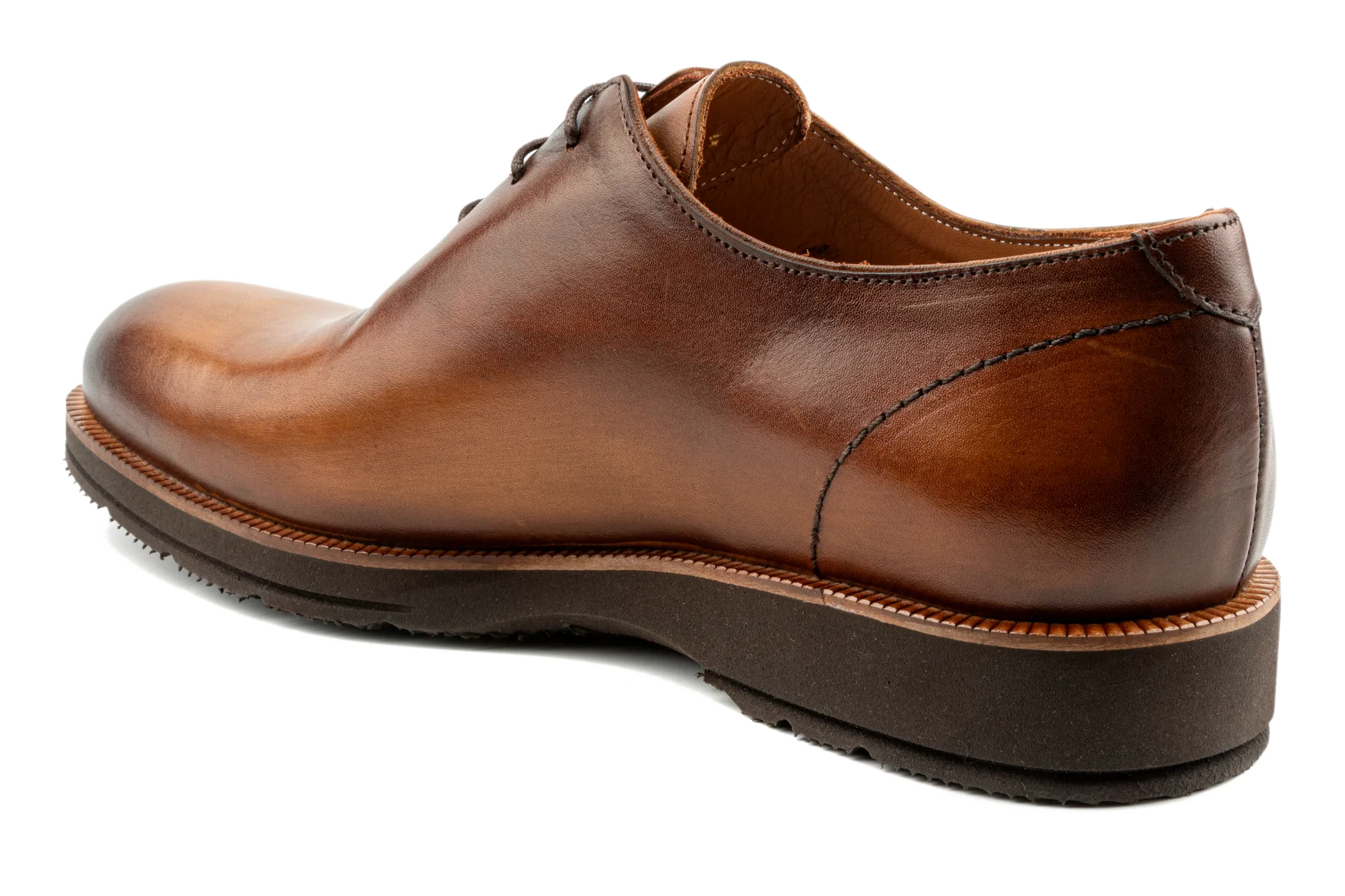 Debbano Ugo Wholecut Oxford Shoes, Crust Leather, Premium Lace-Up, Plain Toe, Whole Cut Leather Shoes, Tan Oxfords, EVA Sole Oxfords