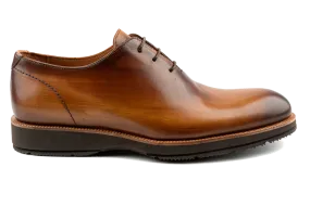 Debbano Ugo Wholecut Oxford Shoes, Crust Leather, Premium Lace-Up, Plain Toe, Whole Cut Leather Shoes, Tan Oxfords, EVA Sole Oxfords