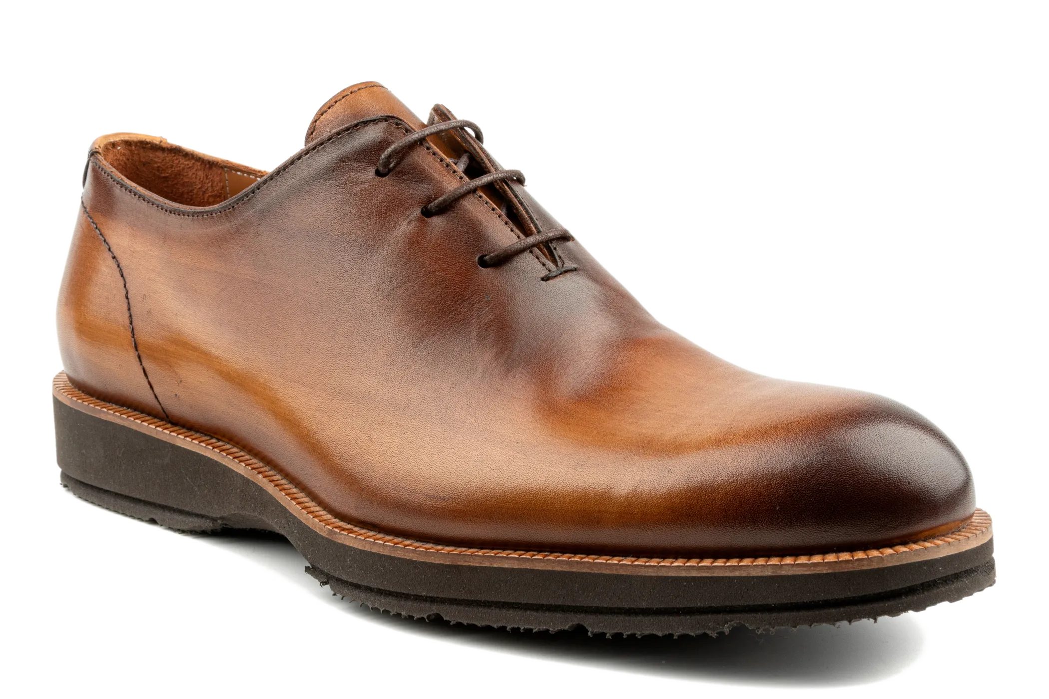 Debbano Ugo Wholecut Oxford Shoes, Crust Leather, Premium Lace-Up, Plain Toe, Whole Cut Leather Shoes, Tan Oxfords, EVA Sole Oxfords