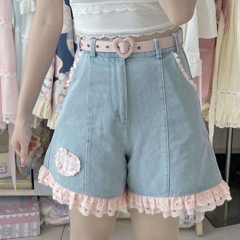 Denim Ruffle Heart Shorts