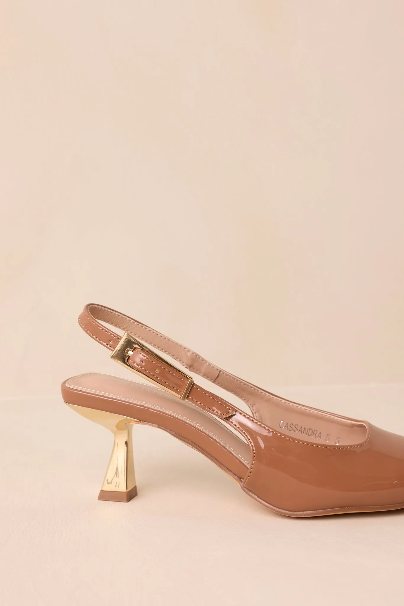 Dinner For Two Brown Patent Slingback Kitten Heels