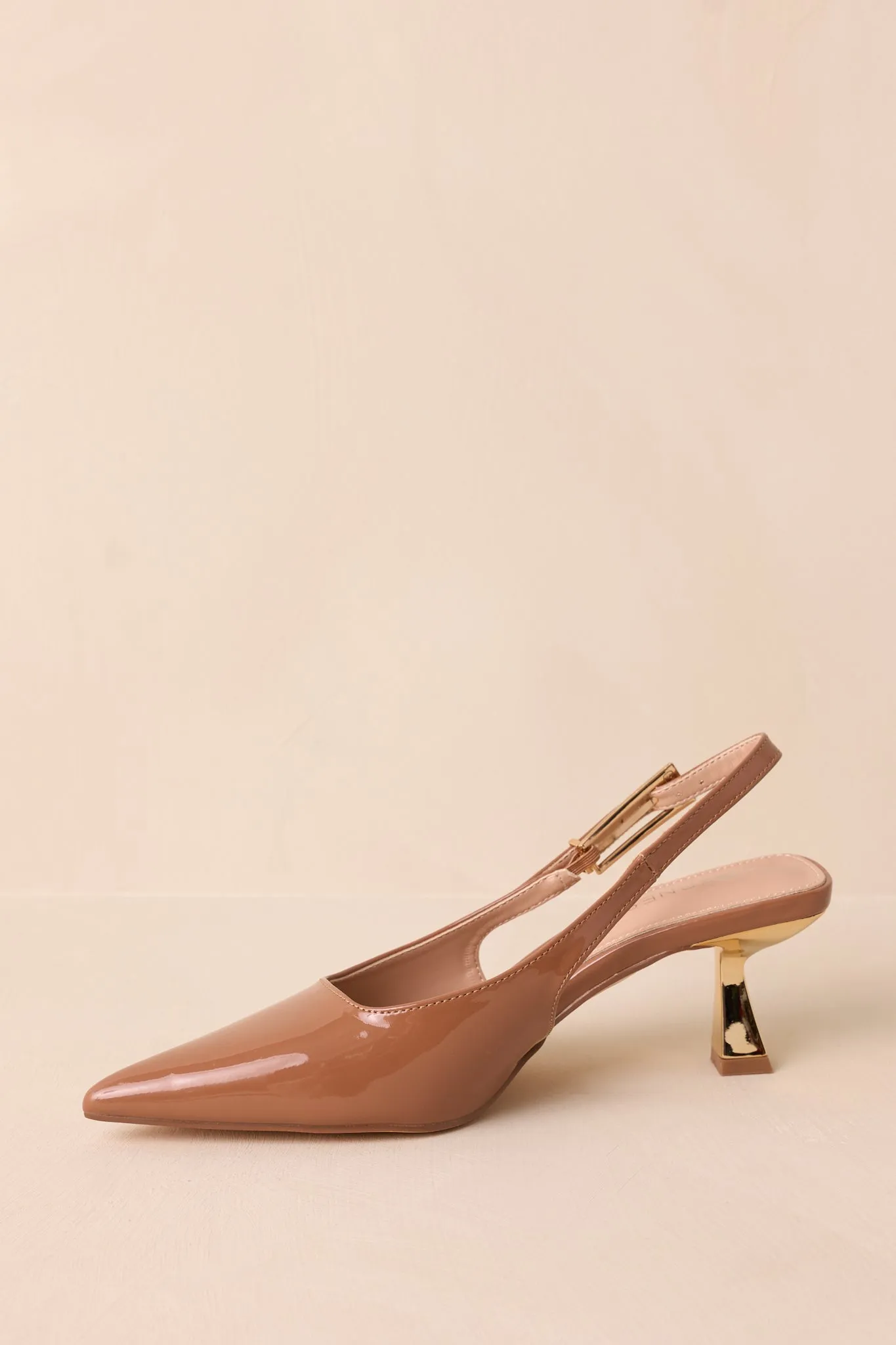 Dinner For Two Brown Patent Slingback Kitten Heels