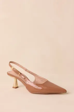 Dinner For Two Brown Patent Slingback Kitten Heels