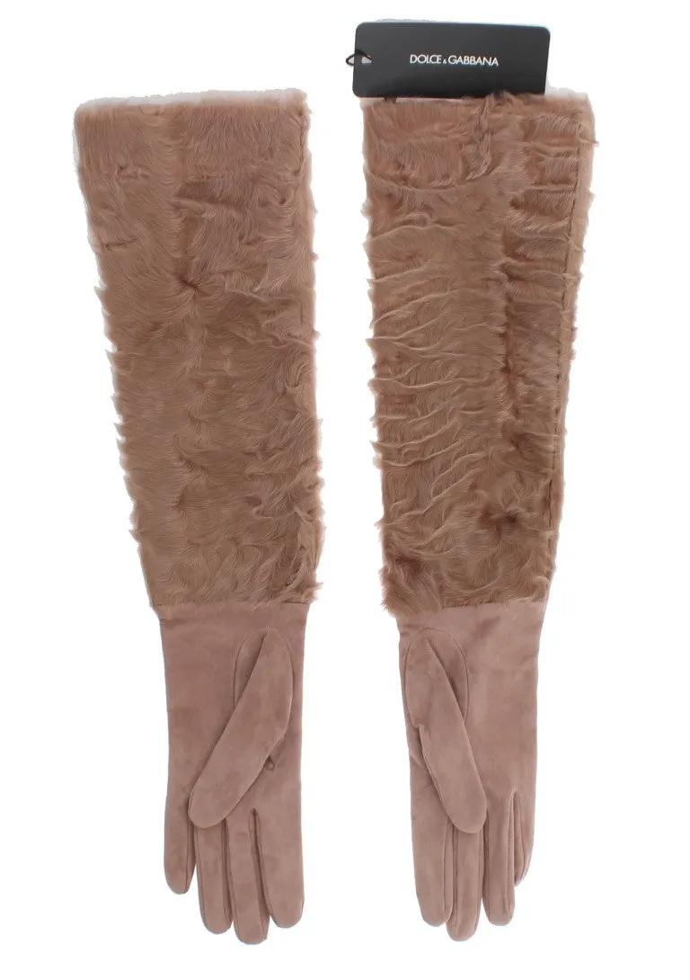 Dolce & Gabbana Elegant Beige Suede Elbow-Length Gloves