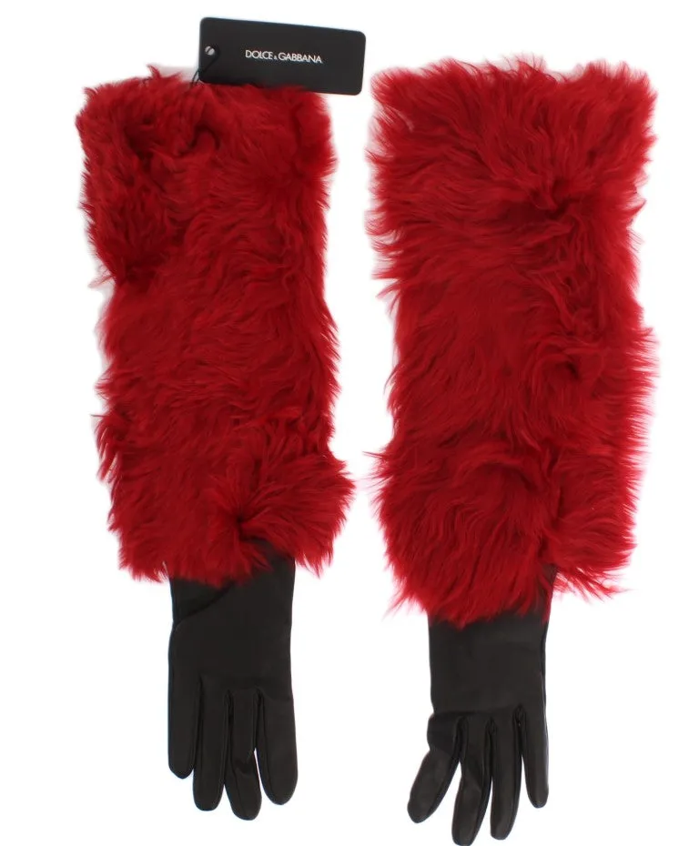 Dolce & Gabbana Elegant Red Leather Elbow Long Gloves