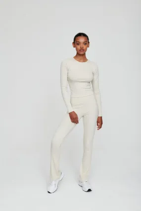 Dove White Ribbed Flare Trousers