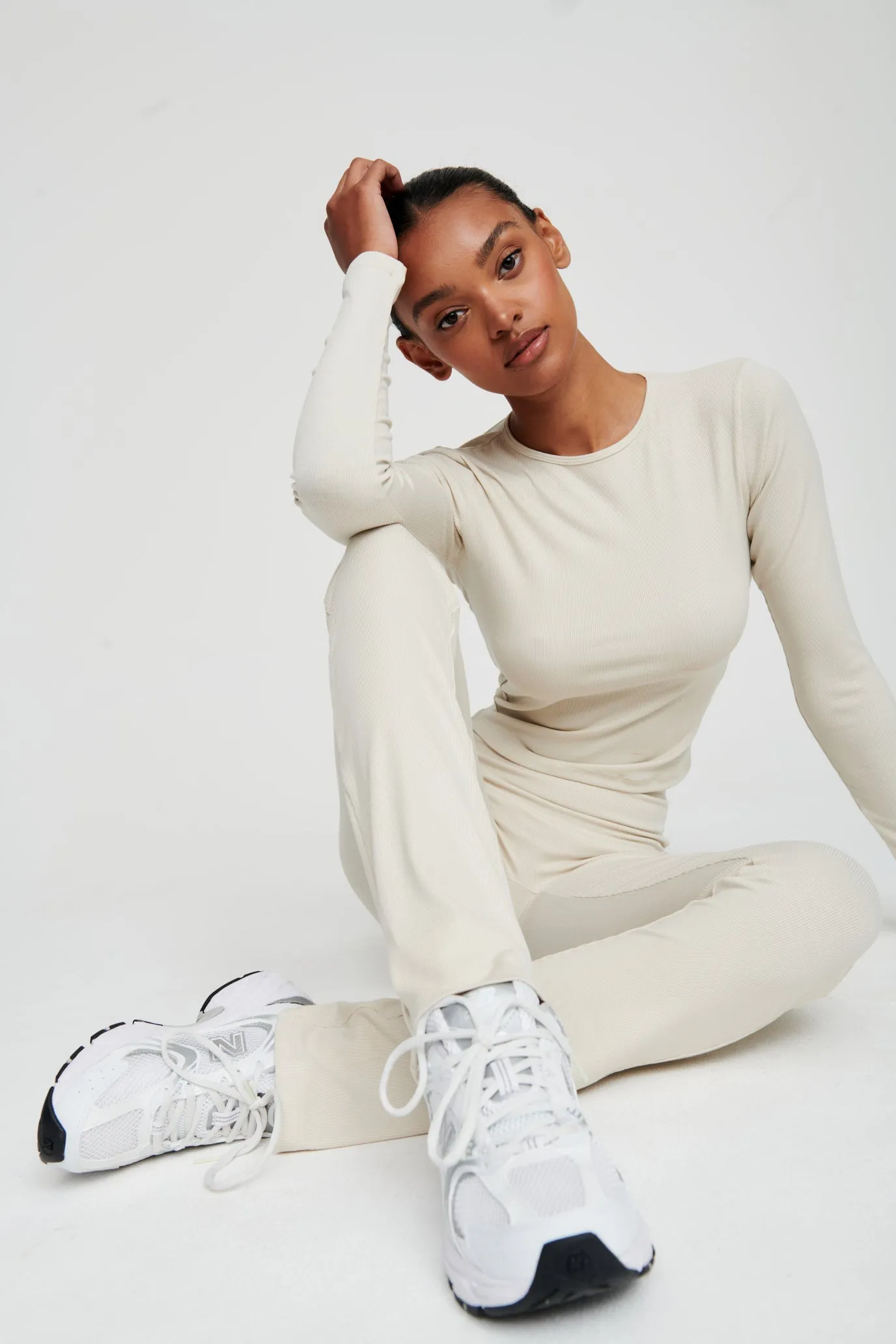 Dove White Ribbed Flare Trousers