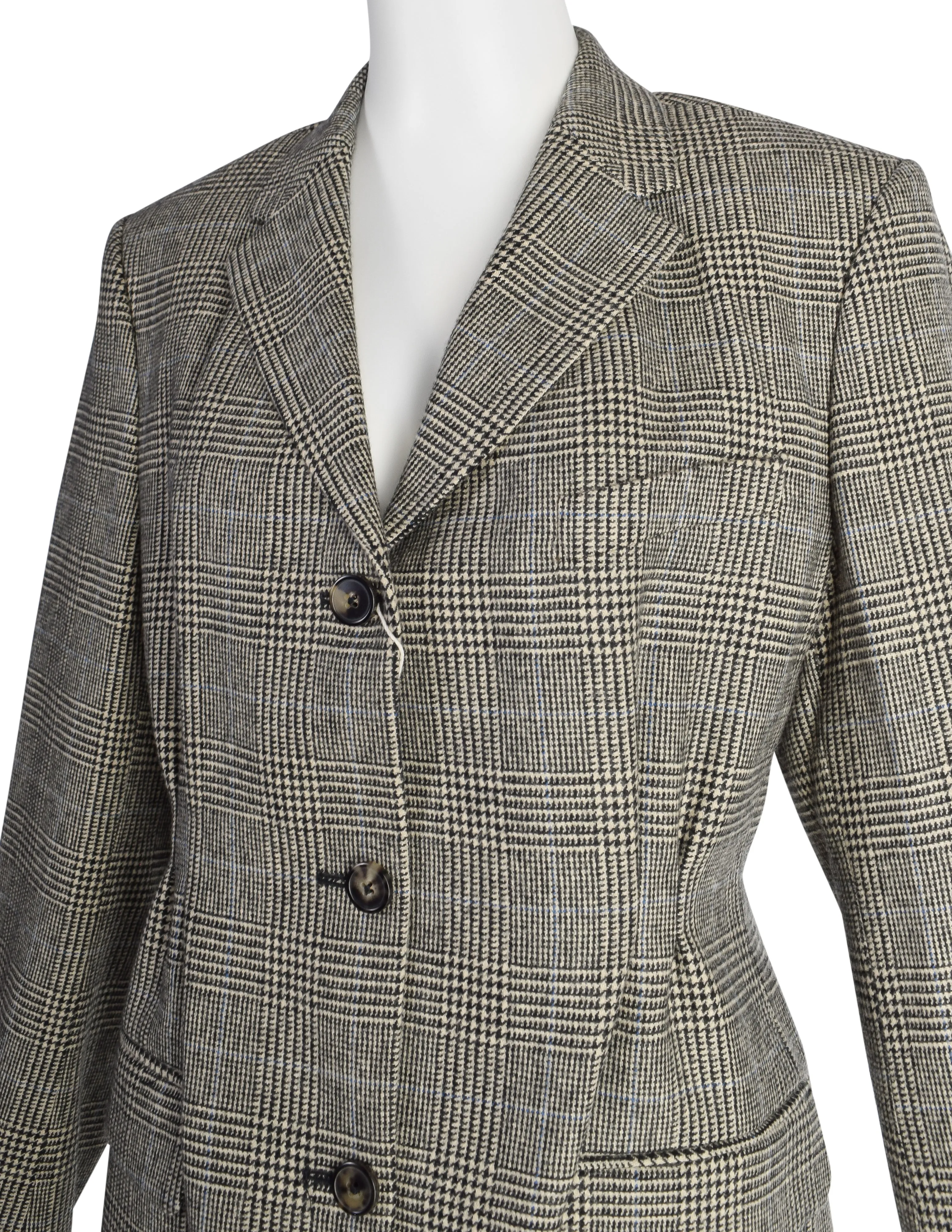 Dries Van Noten Vintage Beige Black Glen Check Brentino Blazer Jacket