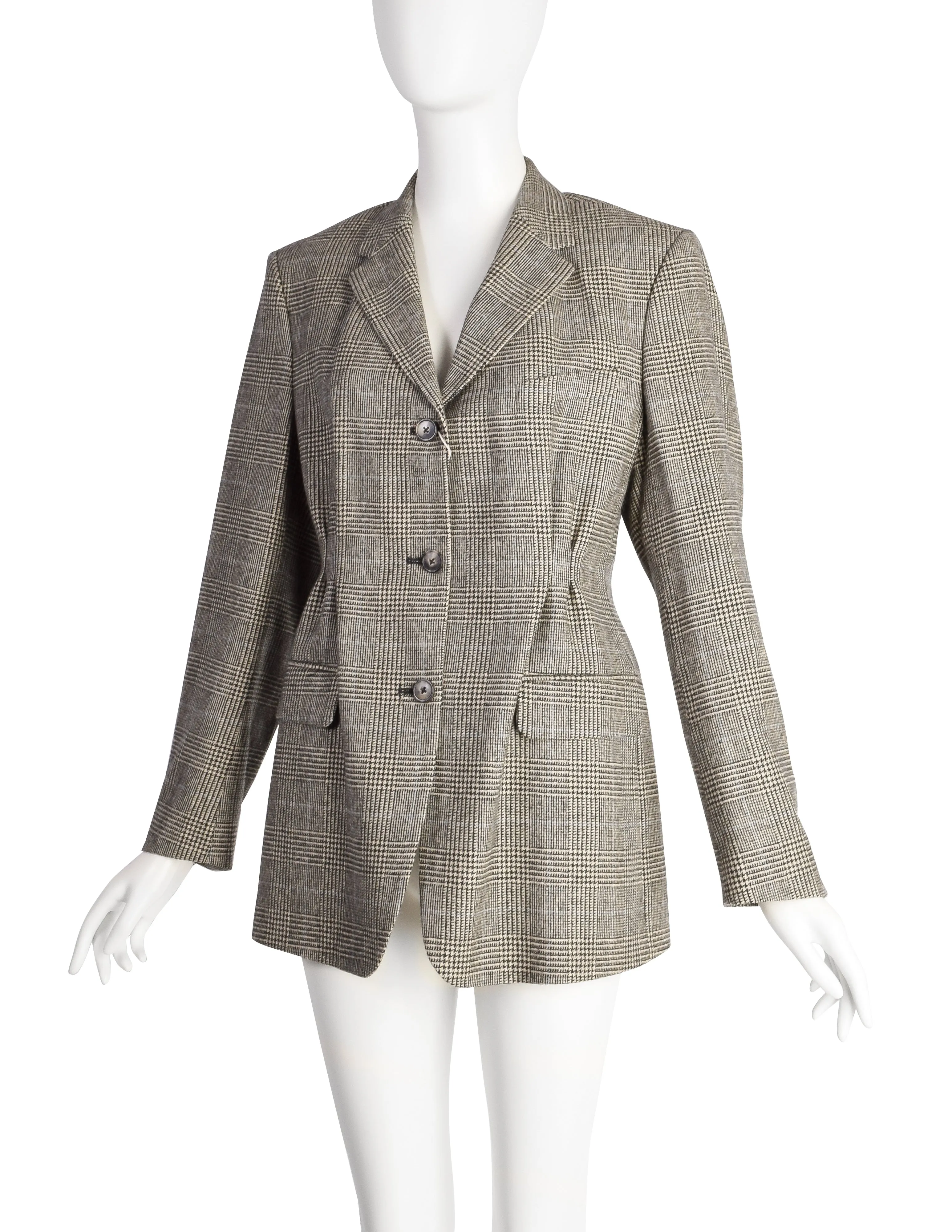 Dries Van Noten Vintage Beige Black Glen Check Brentino Blazer Jacket