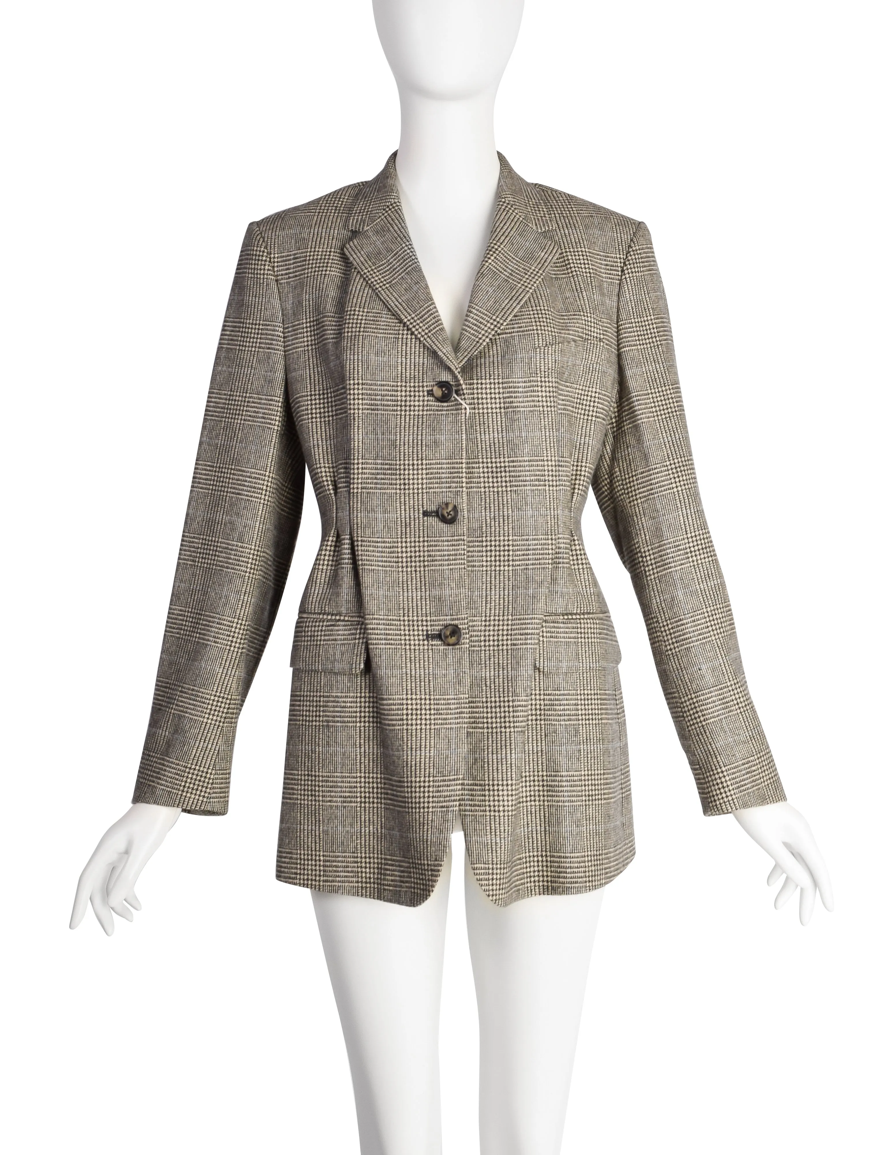 Dries Van Noten Vintage Beige Black Glen Check Brentino Blazer Jacket