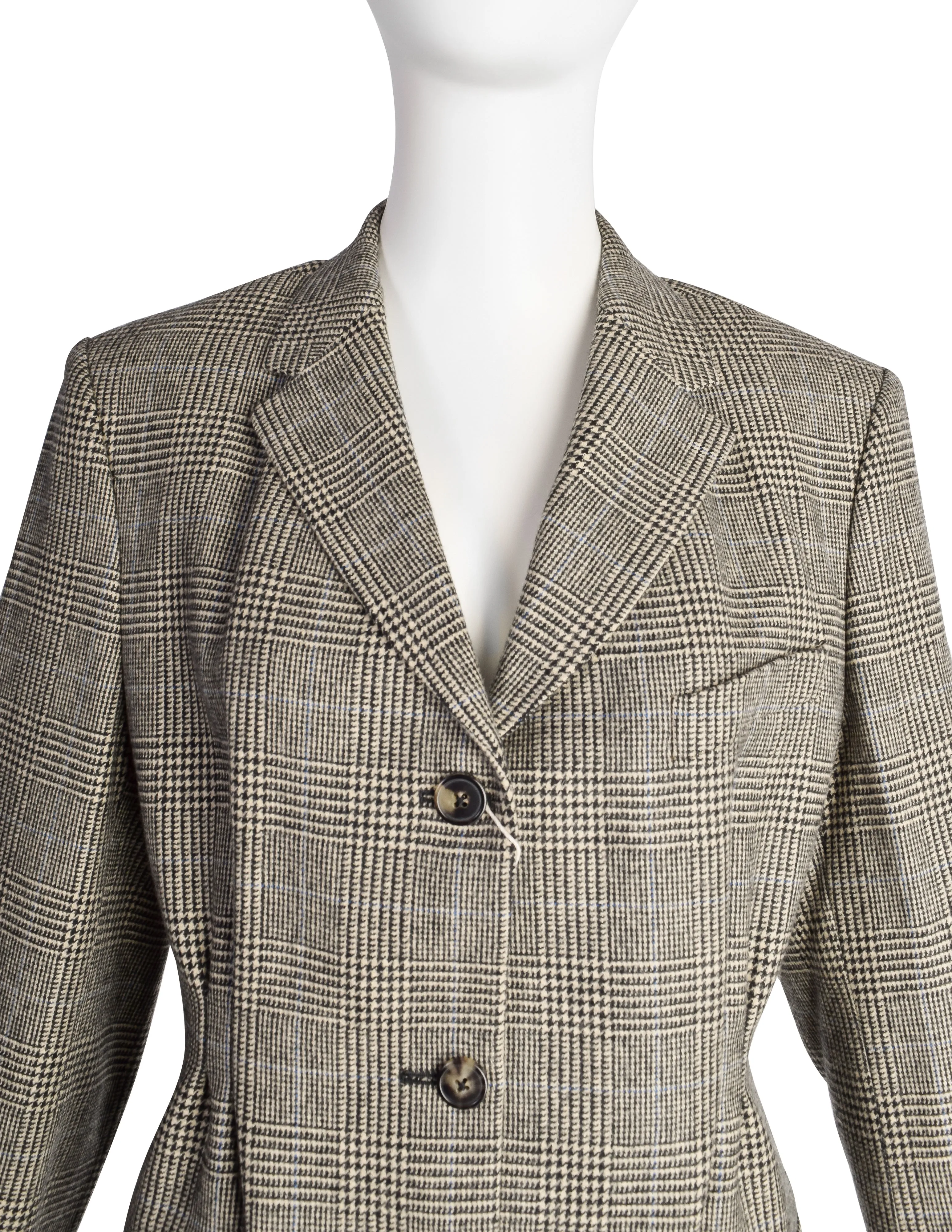 Dries Van Noten Vintage Beige Black Glen Check Brentino Blazer Jacket