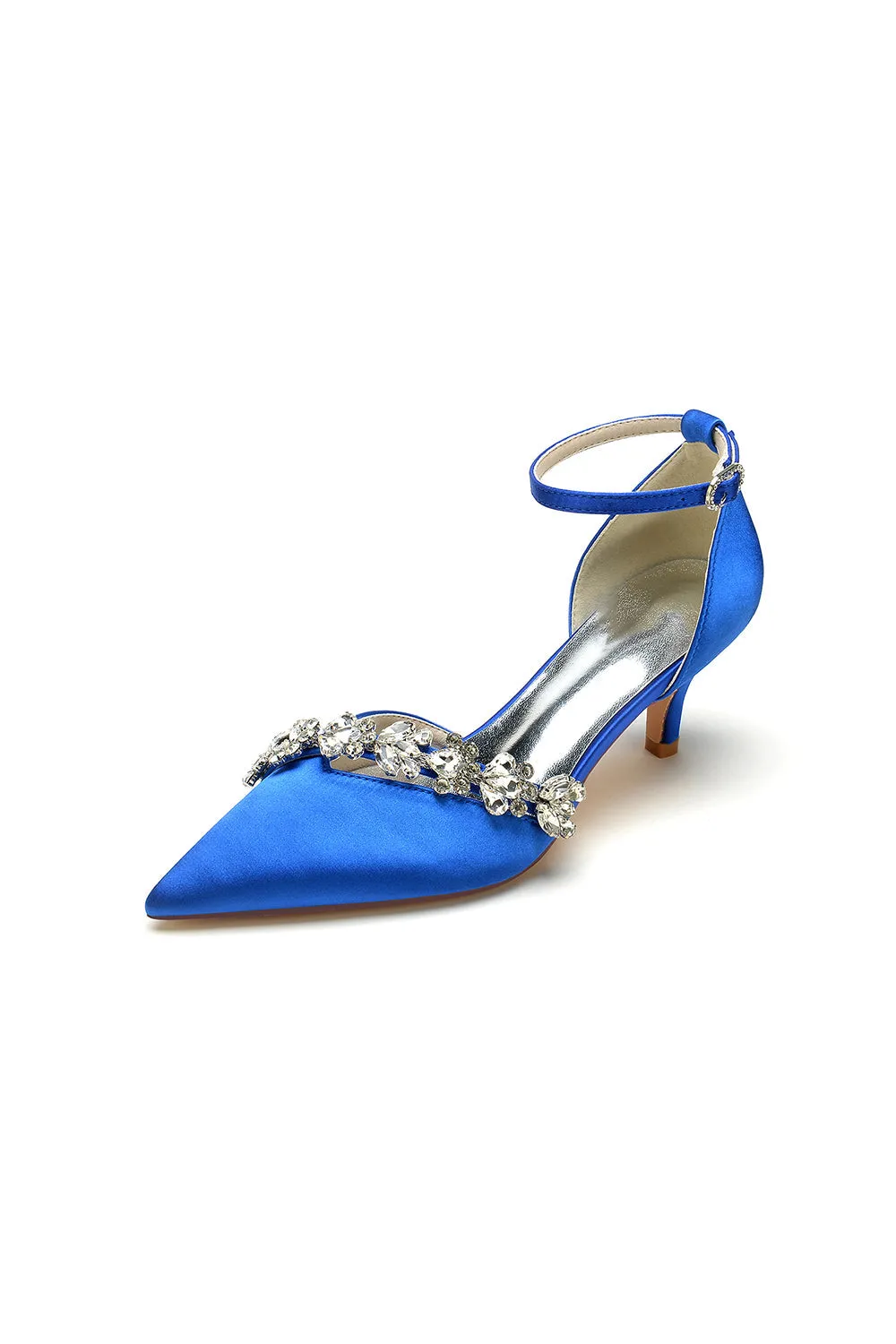 Elegant Pointed Toe Rhinestone Kitten Heels