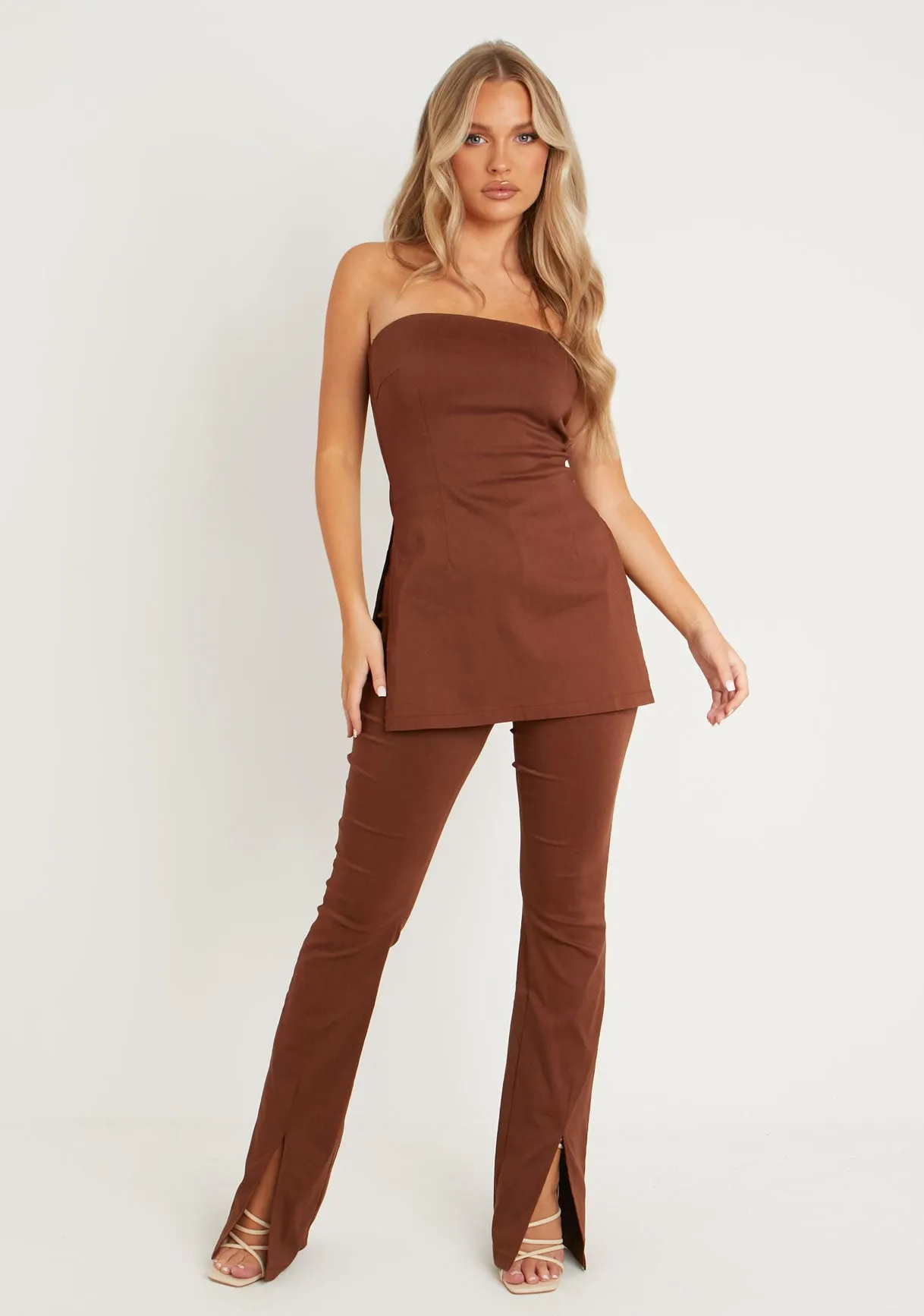 Ellie Chocolate Bengaline Fit & Flare Trousers