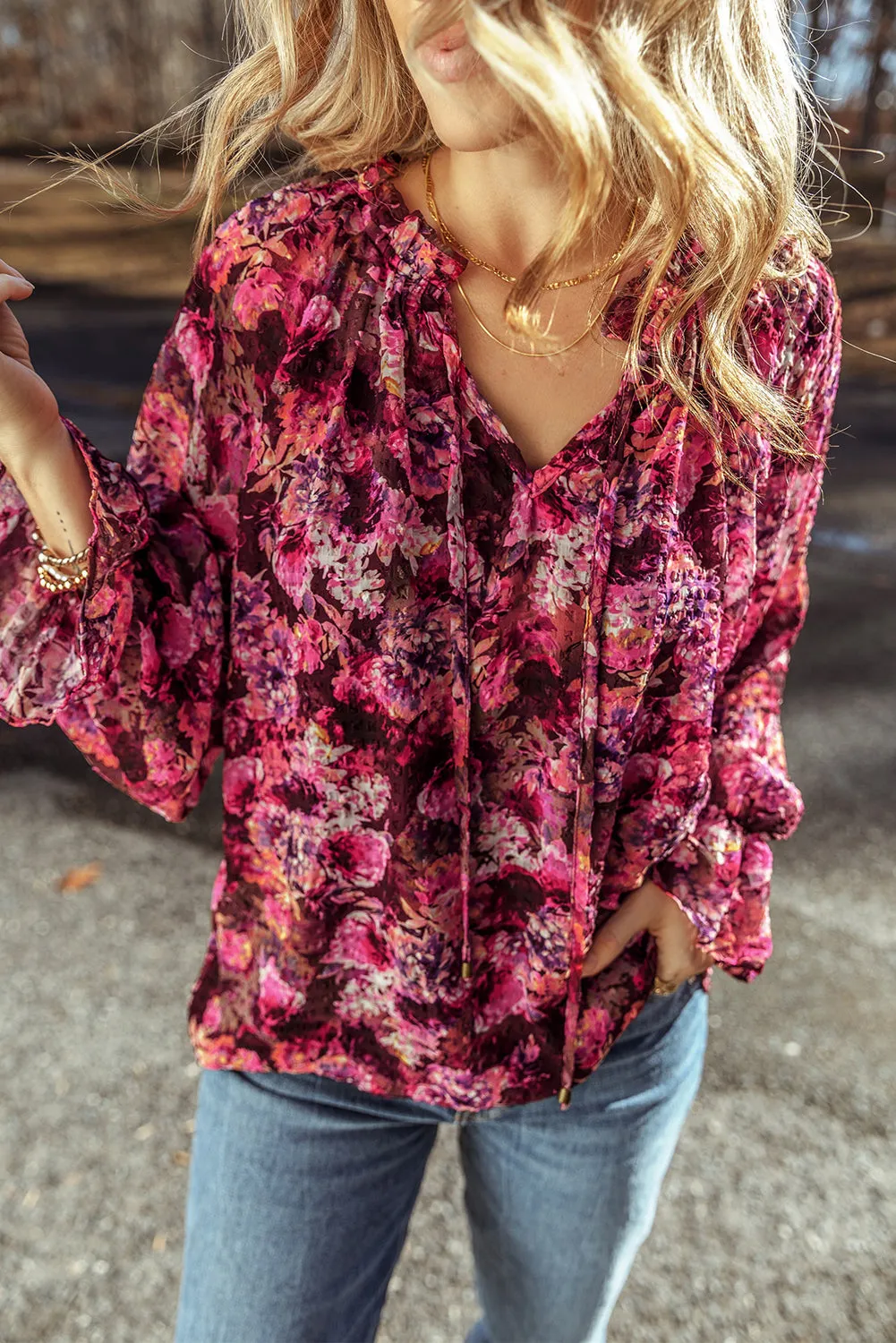 Floral Allover Ruffled Loose Blouse